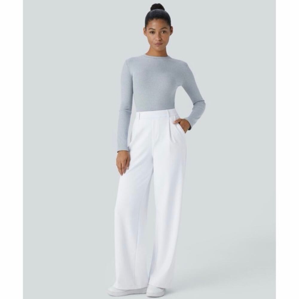 NWT Halara Flex DayStretch High Waist White Straight Leg Work Pants L Regular